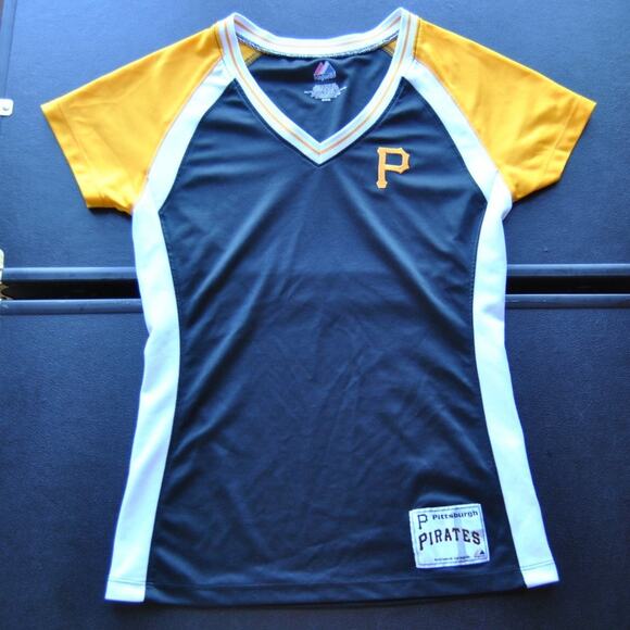 Pittsburgh Pirates Majestic Medium Black & Gold Women's Short Sleeve Shirt - Picture 1 of 5